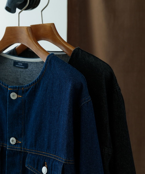 ITEMS URBANRESEARCH（アイテムズ アーバンリサーチ）の「Denim No Collar Jacket（デニムジャケット・メンズ・ネイビー/ブラック・MEDIUM/LARGE）」の13枚目の写真