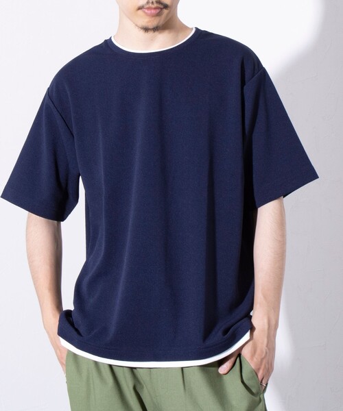 GLOSTER(グロスター)の「【GLOSTER/グロスター】ふくれ フェイクレイヤード クルーネック 半袖 Tシャツ(Tシャツ/カットソー・メンズ・ホワイト/ネイビー/サックスブルー・M/L/S)」の1枚目の写真