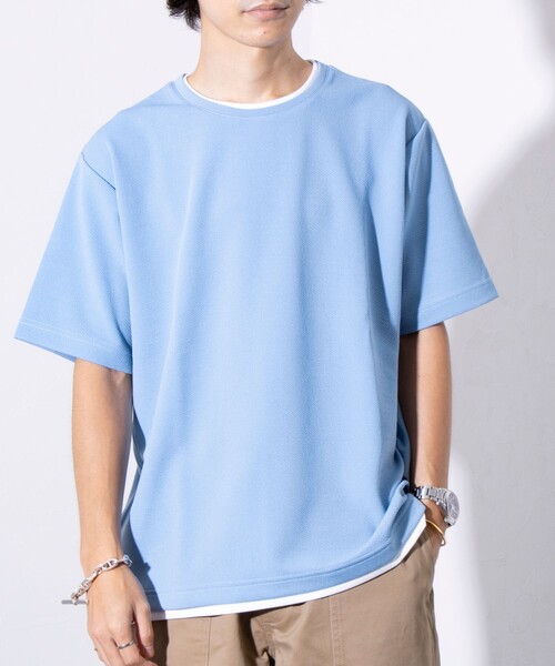 GLOSTER(グロスター)の「【GLOSTER/グロスター】ふくれ フェイクレイヤード クルーネック 半袖 Tシャツ(Tシャツ/カットソー・メンズ・ホワイト/ネイビー/サックスブルー・M/L/S)」の3枚目の写真