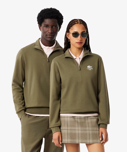 裏パイル地 ワンポイントプリントハーフジップスウェット トレーナー