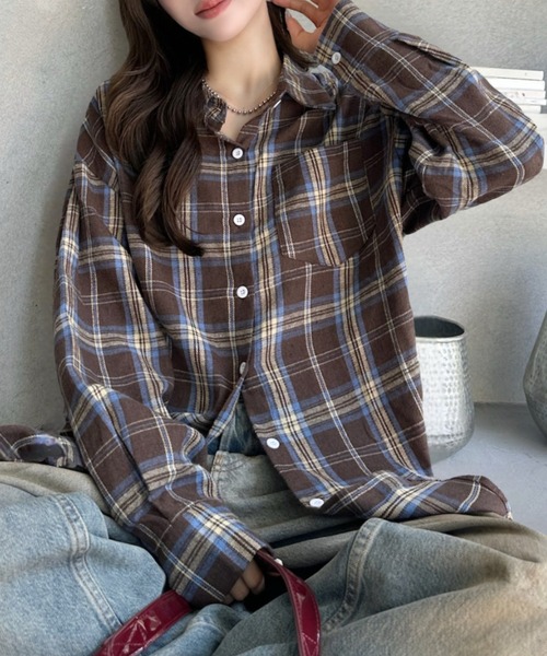 ungrid♪ヴィンテージチェックSH Ungrid ヴィンテージソフトチェックシャツ グレー -ファッション通販