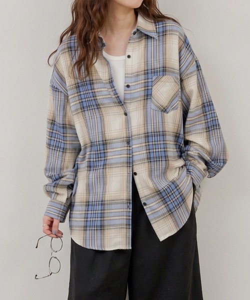 Ada.(エイダ)の「オーバーサイズ ヴィンテージライク チェックシャツ(シャツ/ブラウス・レディース・グリーン/ネイビー/ブルー/ブラック/ブラウン/グレー/アイボリー・M/L)」の7枚目の写真