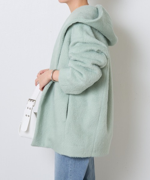 COLLAGE GALLARDAGALANTE（コラージュガリャルダガランテ）の「フーデッドミドルシャギーコート/WEB限定カラー展開（その他アウター・レディース・チャコールグレー/ミント/ネイビー・FREE）」の14枚目の写真