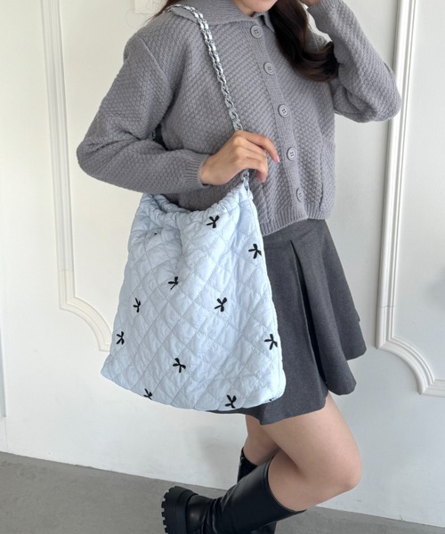 セール】リボン刺繍キルティングチェーンバッグ（ショルダーバッグ