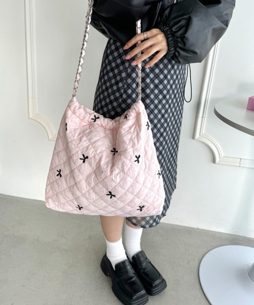 キルティング ショルダーリボン チュニック myu セール】リボン刺繍キルティングチェーンバッグ（ショルダー