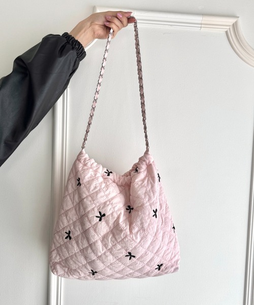 セール】リボン刺繍キルティングチェーンバッグ（ショルダー