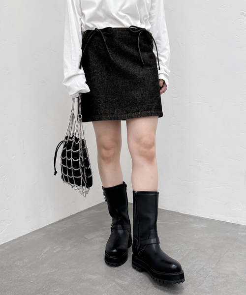 【セール】ウエストリボンデニムミニスカート（スカート）｜U by SPICK&SPAN（ユーバイスピックアンドスパン）