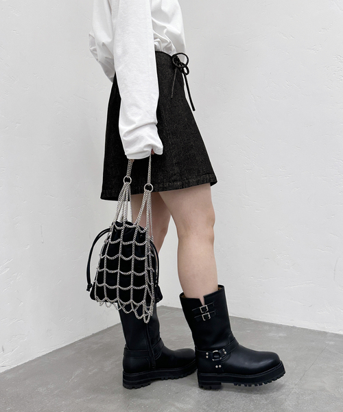 【セール】ウエストリボンデニムミニスカート（スカート）｜U by SPICK&SPAN（ユーバイスピックアンドスパン）