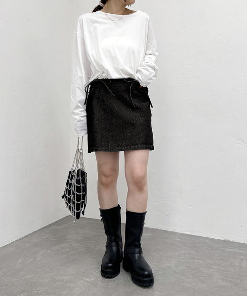 【セール】ウエストリボンデニムミニスカート（スカート）｜U by SPICK&SPAN（ユーバイスピックアンドスパン）