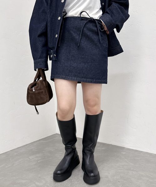 【セール】ウエストリボンデニムミニスカート（スカート）｜U by SPICK&SPAN（ユーバイスピックアンドスパン）