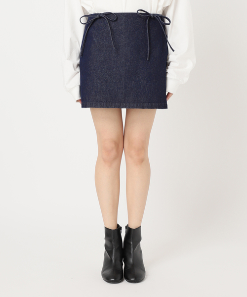 【セール】ウエストリボンデニムミニスカート（スカート）｜U by SPICK&SPAN（ユーバイスピックアンドスパン）