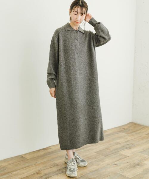 ITEMS URBANRESEARCH（アイテムズ アーバンリサーチ）の「ポロニットワンピース（ワンピース・レディース・ベージュ/グレー・FREE）」の4枚目の写真