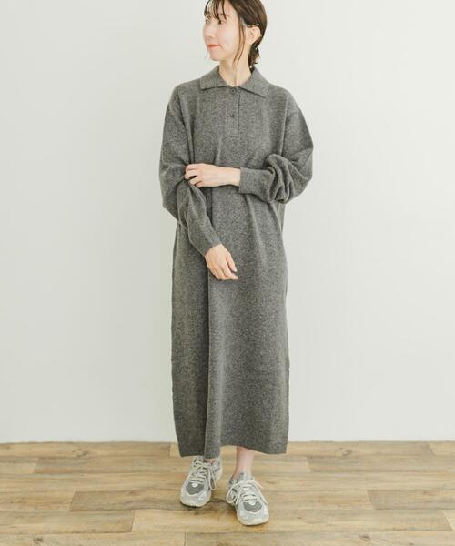 ITEMS URBANRESEARCH（アイテムズ アーバンリサーチ）の「ポロニットワンピース（ワンピース・レディース・ベージュ/グレー・FREE）」の5枚目の写真