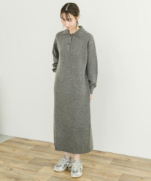 ITEMS URBANRESEARCH（アイテムズ アーバンリサーチ）の「ポロニットワンピース（ワンピース・レディース・ベージュ/グレー・FREE）」の7枚目の写真