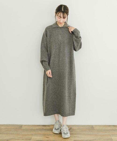 ITEMS URBANRESEARCH（アイテムズ アーバンリサーチ）の「ポロニットワンピース（ワンピース・レディース・ベージュ/グレー・FREE）」の8枚目の写真