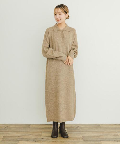 ITEMS URBANRESEARCH（アイテムズ アーバンリサーチ）の「ポロニットワンピース（ワンピース・レディース・ベージュ/グレー・FREE）」の21枚目の写真