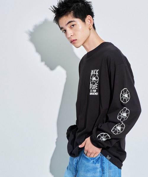 WEGO(ウィゴー)の「WEGO/DUCKDUDE SUNFLOWER ロンT(Tシャツ/カットソー・メンズ・ブラック/ホワイト・MEDIUM/LARGE)」の3枚目の写真