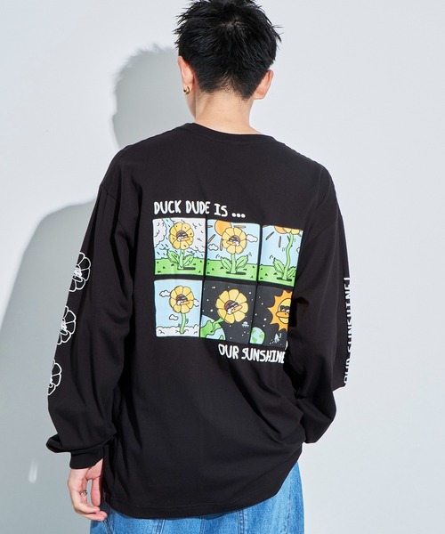 WEGO(ウィゴー)の「WEGO/DUCKDUDE SUNFLOWER ロンT(Tシャツ/カットソー・メンズ・ブラック/ホワイト・MEDIUM/LARGE)」の4枚目の写真