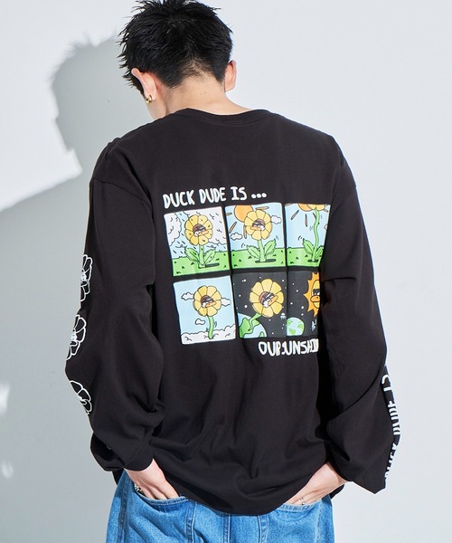 WEGO(ウィゴー)の「WEGO/DUCKDUDE SUNFLOWER ロンT(Tシャツ/カットソー・メンズ・ブラック/ホワイト・MEDIUM/LARGE)」の5枚目の写真