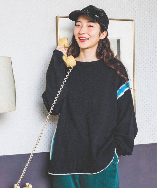 niko and...（ニコアンド）の「アンチピリングラインプルオーバー（ニット/セーター・レディース・パープル/グレー/ブラック/アイボリー・MEDIUM/LARGE）」の2枚目の写真