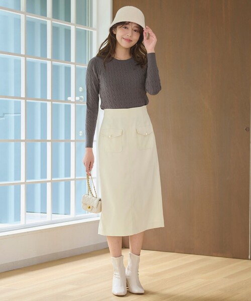 Feroux（フェルゥ）の「【洗える】フラップポケット スカート（スカート・レディース・ピンク系/ダークブラウン系/アイボリー系・1/2）」の18枚目の写真