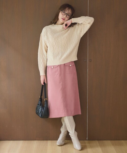 Feroux（フェルゥ）の「【洗える】フラップポケット スカート（スカート・レディース・ピンク系/ダークブラウン系/アイボリー系・1/2）」の11枚目の写真