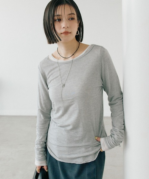 RIVE DROITE（リヴドロワ）の「【リバイバル/やわらかな肌触り】シルクカシミヤブレンドボートT（Tシャツ/カットソー・レディース・ホワイト/ブラック/グレー・FREE）」の3枚目の写真