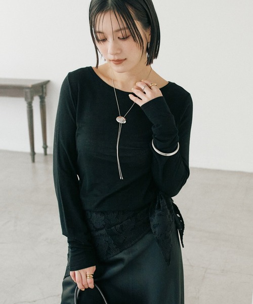 RIVE DROITE（リヴドロワ）の「【リバイバル/やわらかな肌触り】シルクカシミヤブレンドボートT（Tシャツ/カットソー・レディース・ホワイト/ブラック/グレー・FREE）」の2枚目の写真