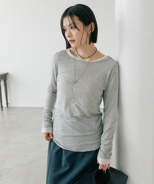 RIVE DROITE（リヴドロワ）の「【リバイバル/やわらかな肌触り】シルクカシミヤブレンドボートT（Tシャツ/カットソー・レディース・ホワイト/ブラック/グレー・FREE）」の5枚目の写真