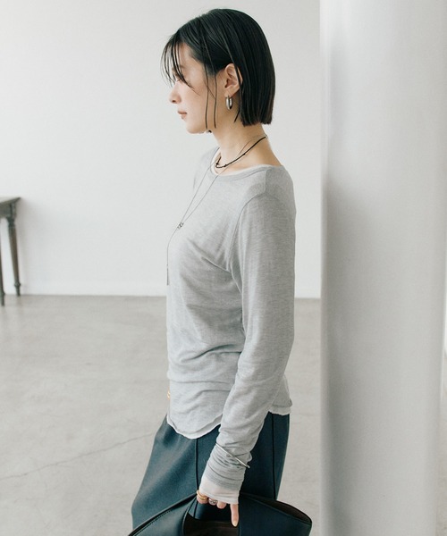 RIVE DROITE（リヴドロワ）の「【リバイバル/やわらかな肌触り】シルクカシミヤブレンドボートT（Tシャツ/カットソー・レディース・ホワイト/ブラック/グレー・FREE）」の6枚目の写真