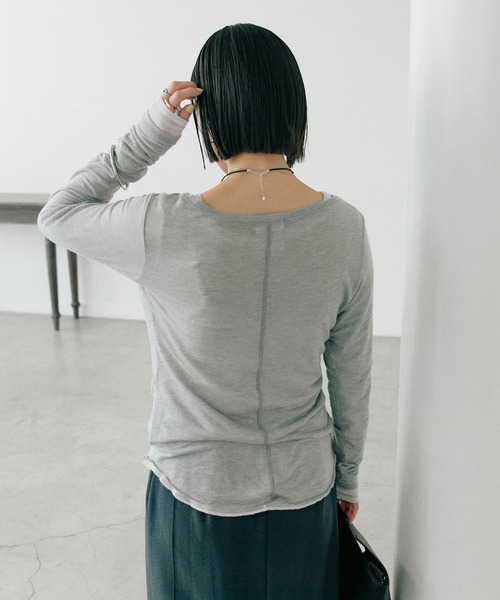 RIVE DROITE（リヴドロワ）の「【リバイバル/やわらかな肌触り】シルクカシミヤブレンドボートT（Tシャツ/カットソー・レディース・ホワイト/ブラック/グレー・FREE）」の7枚目の写真