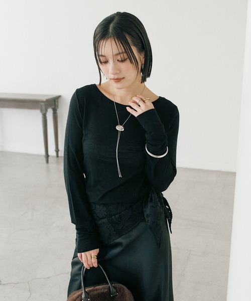 RIVE DROITE（リヴドロワ）の「【リバイバル/やわらかな肌触り】シルクカシミヤブレンドボートT（Tシャツ/カットソー・レディース・ホワイト/ブラック/グレー・FREE）」の9枚目の写真