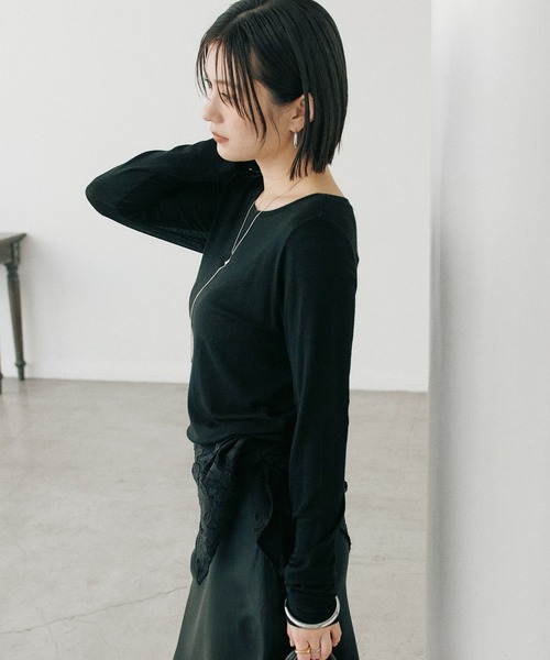 RIVE DROITE（リヴドロワ）の「【リバイバル/やわらかな肌触り】シルクカシミヤブレンドボートT（Tシャツ/カットソー・レディース・ホワイト/ブラック/グレー・FREE）」の10枚目の写真