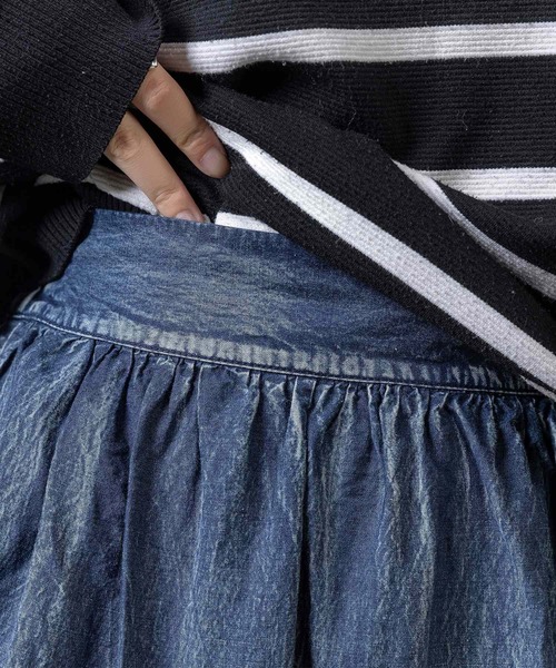 レディース デニム風ドラマティックロングティアードフリルスカート