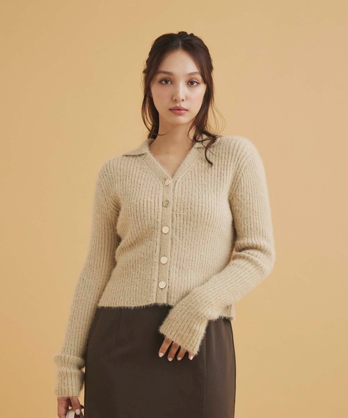 セール】ミニフェザー衿付ニットカーディガン（ニット/セーター