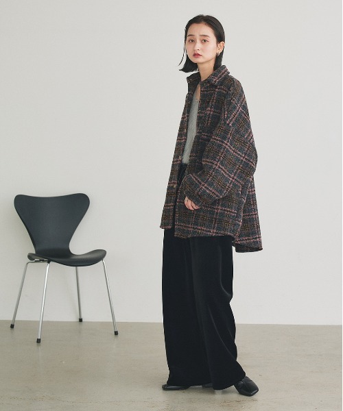 ad thie(アドティエ)の「ビッグシルエット チェックジャケット(シャツ/ブラウス・レディース・グレー/ピンク/ブラウン/ネイビー・FREE)」の17枚目の写真