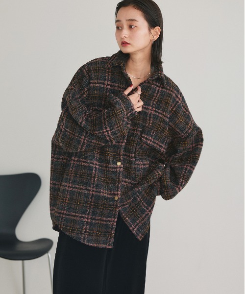 ad thie(アドティエ)の「ビッグシルエット チェックジャケット(シャツ/ブラウス・レディース・グレー/ピンク/ブラウン/ネイビー・FREE)」の16枚目の写真