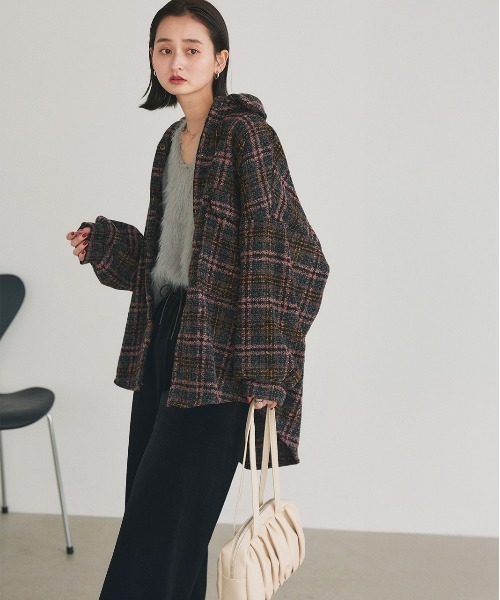 ad thie(アドティエ)の「ビッグシルエット チェックジャケット(シャツ/ブラウス・レディース・グレー/ピンク/ブラウン/ネイビー・FREE)」の15枚目の写真