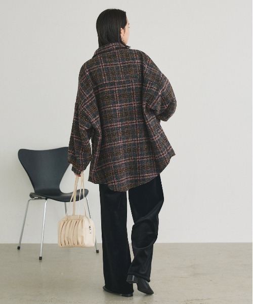 ad thie(アドティエ)の「ビッグシルエット チェックジャケット(シャツ/ブラウス・レディース・グレー/ピンク/ブラウン/ネイビー・FREE)」の14枚目の写真
