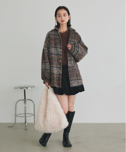 ad thie(アドティエ)の「ビッグシルエット チェックジャケット(シャツ/ブラウス・レディース・グレー/ピンク/ブラウン/ネイビー・FREE)」の12枚目の写真