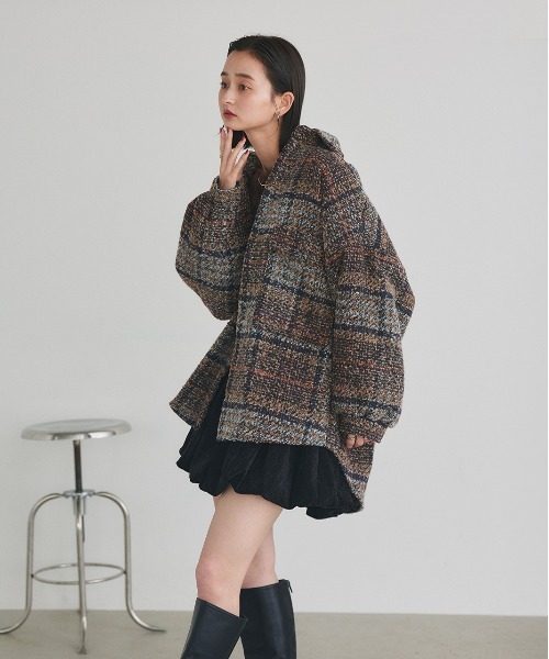 ad thie(アドティエ)の「ビッグシルエット チェックジャケット(シャツ/ブラウス・レディース・グレー/ピンク/ブラウン/ネイビー・FREE)」の11枚目の写真