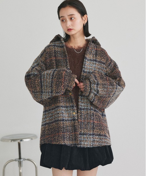ad thie(アドティエ)の「ビッグシルエット チェックジャケット(シャツ/ブラウス・レディース・グレー/ピンク/ブラウン/ネイビー・FREE)」の10枚目の写真
