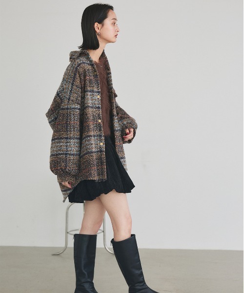 ad thie(アドティエ)の「ビッグシルエット チェックジャケット(シャツ/ブラウス・レディース・グレー/ピンク/ブラウン/ネイビー・FREE)」の8枚目の写真