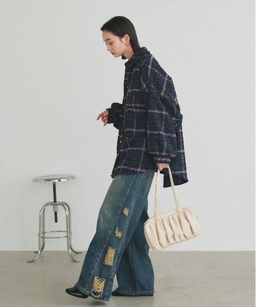 ad thie(アドティエ)の「ビッグシルエット チェックジャケット(シャツ/ブラウス・レディース・グレー/ピンク/ブラウン/ネイビー・FREE)」の22枚目の写真