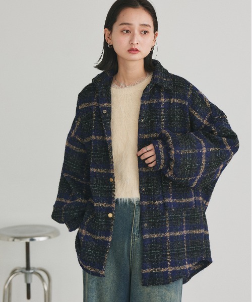 ad thie(アドティエ)の「ビッグシルエット チェックジャケット(シャツ/ブラウス・レディース・グレー/ピンク/ブラウン/ネイビー・FREE)」の21枚目の写真