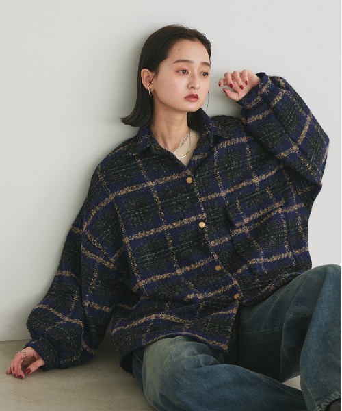ad thie(アドティエ)の「ビッグシルエット チェックジャケット(シャツ/ブラウス・レディース・グレー/ピンク/ブラウン/ネイビー・FREE)」の20枚目の写真