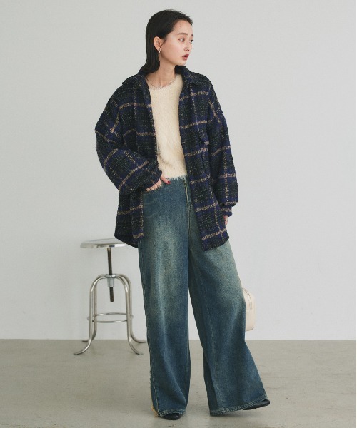 ad thie(アドティエ)の「ビッグシルエット チェックジャケット(シャツ/ブラウス・レディース・グレー/ピンク/ブラウン/ネイビー・FREE)」の19枚目の写真