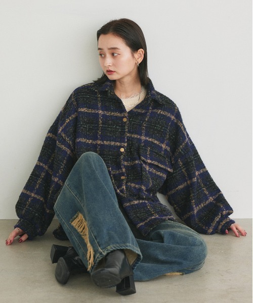 ad thie(アドティエ)の「ビッグシルエット チェックジャケット(シャツ/ブラウス・レディース・グレー/ピンク/ブラウン/ネイビー・FREE)」の18枚目の写真