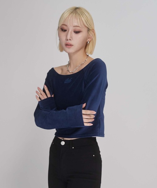 ENVYM(アンビー)の「ラグランベロアトップス(Tシャツ/カットソー・レディース・ブラック/ブラウン/ブルー・FREE)」の1枚目の写真