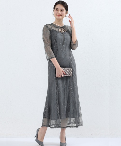 Cinderella(シンデレラ)の「パーティードレス ドレス 結婚式 お呼ばれ ロングドレス ワンピース ロングワンピース マキシ丈 レース 20代 30代 40代 50代(ドレス・レディース・ブラック/ブルーグレー/ダークグレー/ダークブラウン/ネイビー・LARGE/MEDIUM/X-LARGE)」の19枚目の写真